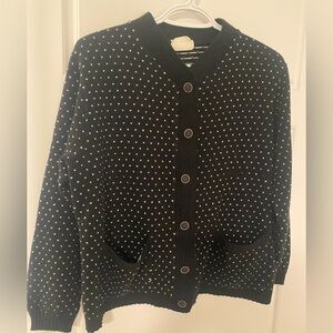 Vintage Black Cardigan with White Heart Polka Dots